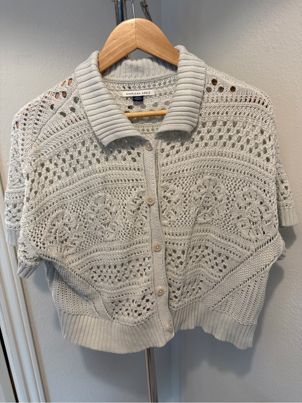 American Eagle Outfitters Open-Knit Button-Up Cardigan